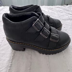 Dr. Martens Coppola Black Leather Triple Buckle Platform Ankle Boots Women’s 6